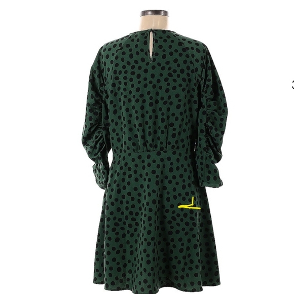 Who What Wear Green/blk polka dots dress - Picture 2 of 7